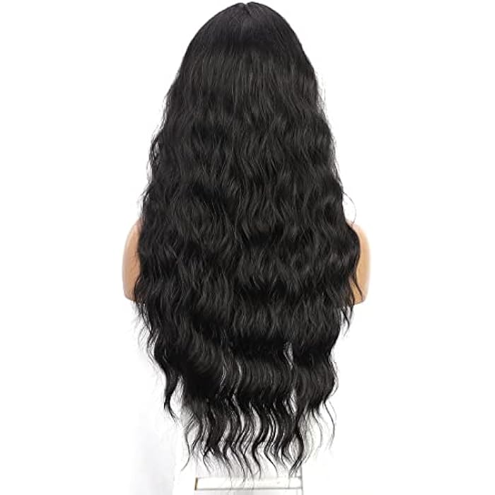 DILLARDS Long Black Wavy Wigs For Women, Tantako Long Black Synthetic Hair Wig With Small Lace, Black Halloween Cosplay Wig - Image 3